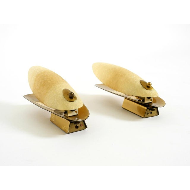 Metal Mid-Century Modern Brass Wall Lamps with Fiberglass Shades, 1950s, Set of 2 For Sale - Image 7 of 18