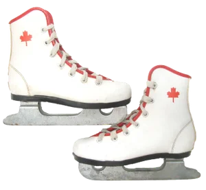 Vintage White & Red Child's Ice Skates, a Pair