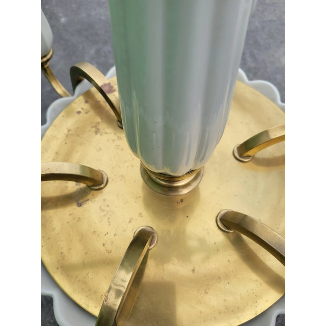 Metal Vintage Porcelain Solid Brass 6 Light Ceramic Off White Tulips Traditional Chandelier by Lenox For Sale - Image 7 of 8