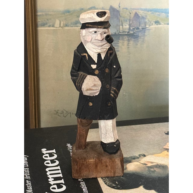 Vintage Arts & Crafts Carved Sea Captain With Pipe For Sale - Image 6 of 6
