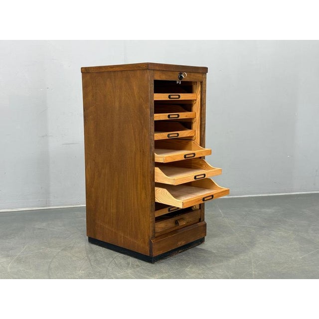 Art Deco Tambour Office Cabinet in Beech, Czechoslovakia, 1940s For Sale - Image 12 of 18