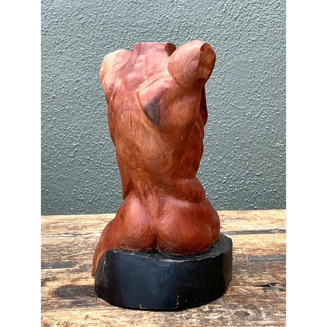 Vintage Wood Male Torso Sculpture For Sale - Image 4 of 12