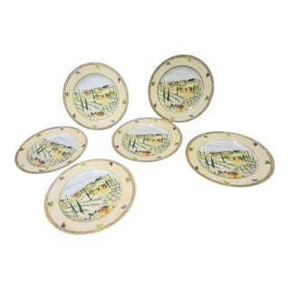 Late 20th Century Set of Six Tuscan Country Interiors Stone Were Scenic Salad Luncheon Dessert Plates For Sale