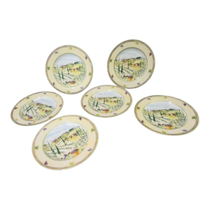 Late 20th Century Set of Six Tuscan Country Interiors Stone Were Scenic Salad Luncheon Dessert Plates
