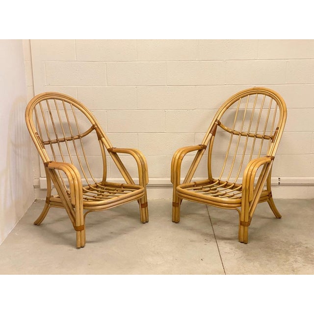 Set of Bamboo & Leather Armchairs, 1980s For Sale - Image 14 of 15