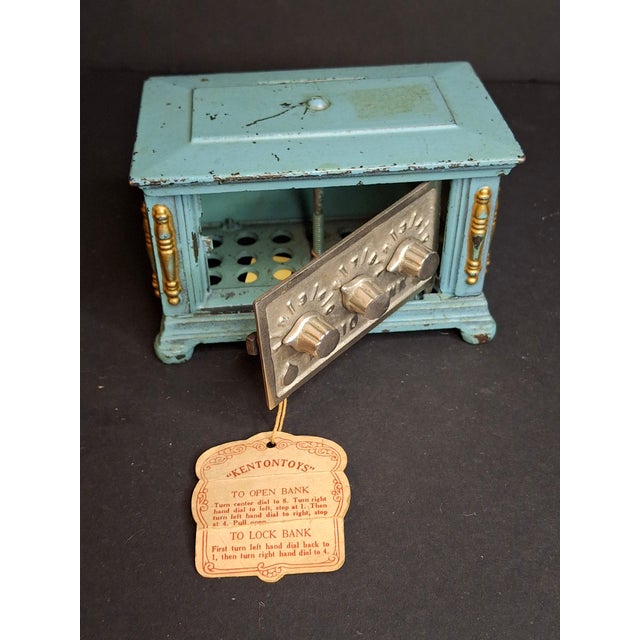 Antique Kenton Cast Iron Radio Bank 1920s Safe Original Tag Peirce Collection For Sale - Image 9 of 17