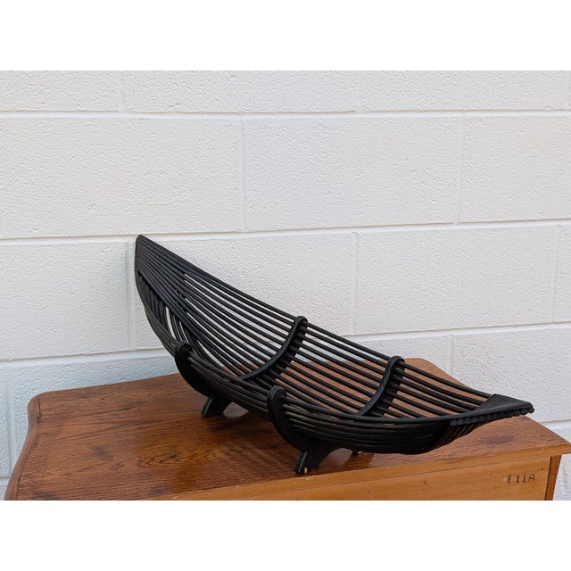 Mid-Century Modern Mid 20th Century Modern Pencil Reed and Bamboo Boat Bowl Basket For Sale - Image 3 of 4