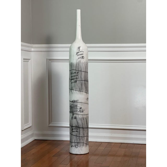 Monumental "Sketchbook" series ceramic bottle form floor vase by Mexican artist, Yuri Zatarain (b. 1972). This striking...
