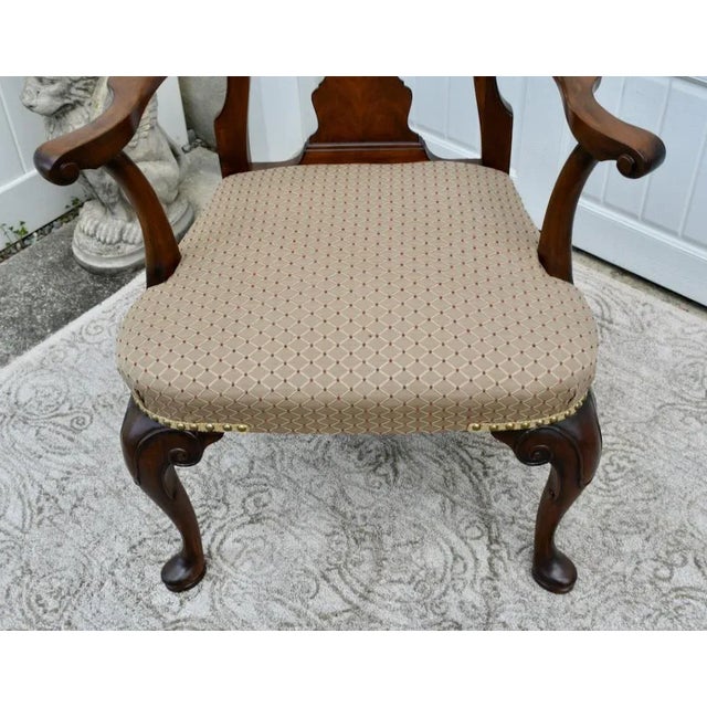 Wood Walnut Queen Anne Armchair Desk Dining Chair Brass Stud Accents Vintage 1960s For Sale - Image 7 of 12