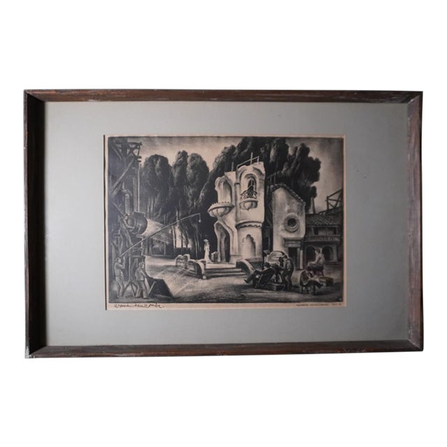 Warren Newcombe, B&w Lithograph c.1937, Backset of Hollywood Shoot, Framed For Sale