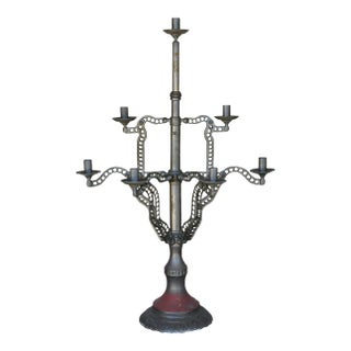 Rare Vintage Collapsible 7-Light Metal Candelabra For Sale