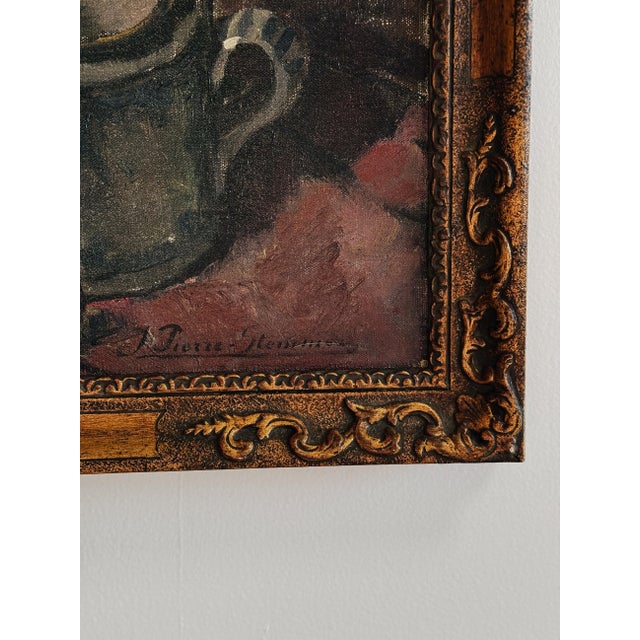 1920 Belgian Still Life Oil on Canvas Painting, Dark Florals For Sale - Image 4 of 5