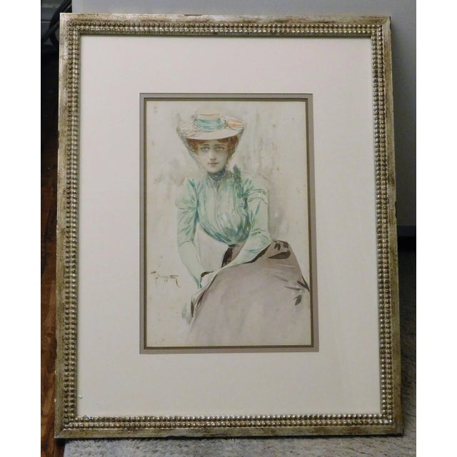 Pietro Scopetta B.1863 Woman Portrait Watercolor Painting For Sale - Image 4 of 4