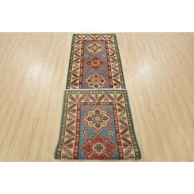 Kazak Runner 2’9” X 10′ Blue Wool Tribal Hand-Knotted Oriental Rug For Sale - Image 12 of 13