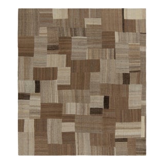 Vintage Geometric Patchwork Style Beige Brown Wool Kilim Rug 13774 For Sale