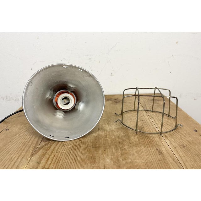 Industrial Grey Pendant Lamp in Aluminium Cage, 1970s For Sale - Image 12 of 16