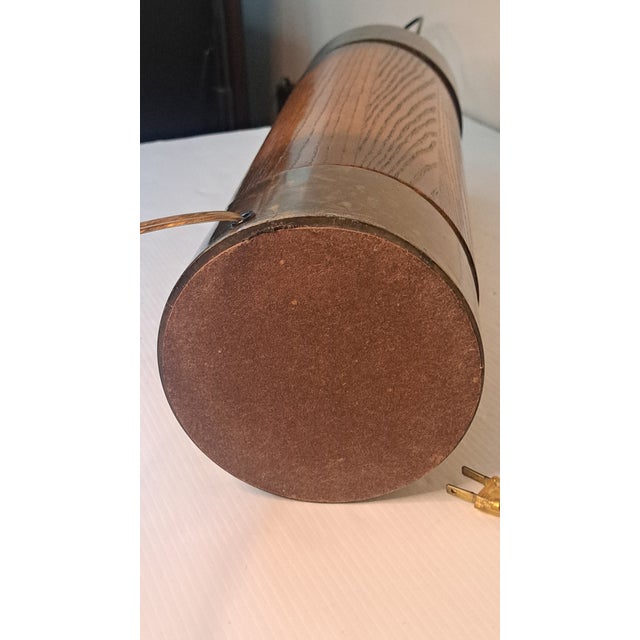 Vintage Mid-Century Modern Oak and Brass Cylinder Table Lamp For Sale - Image 10 of 13