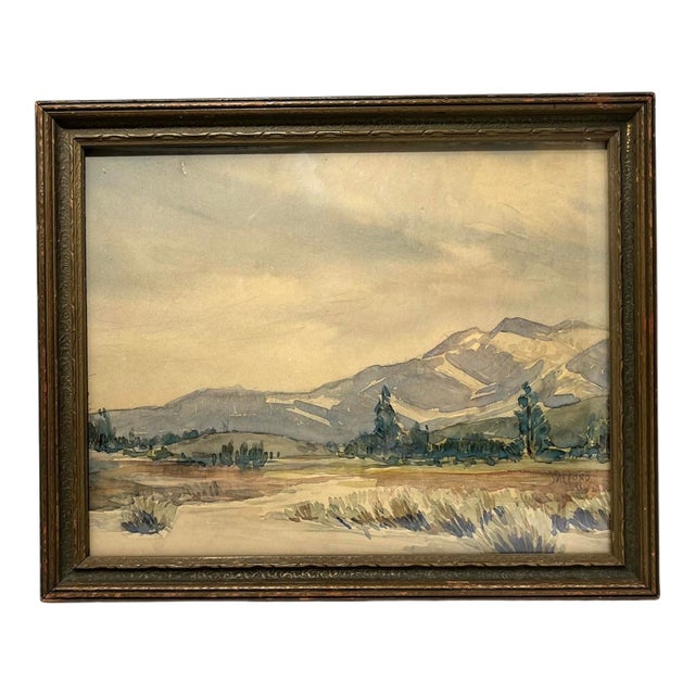 1940s Vintage American Desert Watercolor on Board. Signed, Framed For Sale