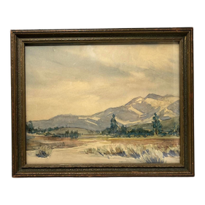 1940s Vintage American Desert Watercolor on Board. Signed, Framed