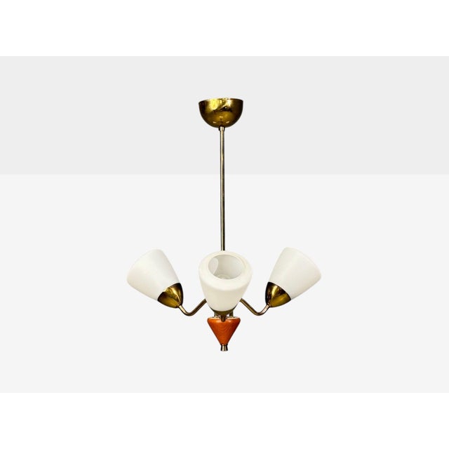 1950s Swedish Modern, Pendant Light, Brass, Glass, Teak For Sale - Image 4 of 10