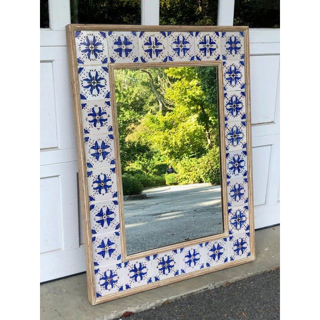 French Country 1960s Vintage French Mirror With Antique Tiles Surround For Sale - Image 3 of 6