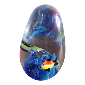 1980s Art Glass Fish Motifs Egg Shaped Paperweigh