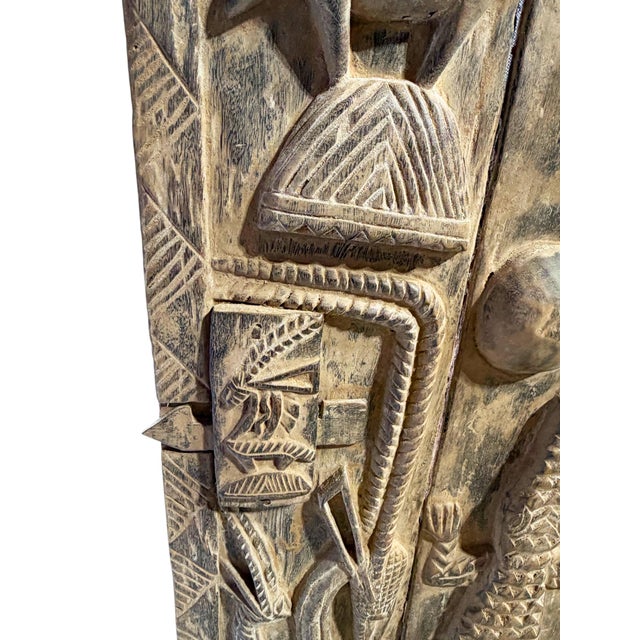 Wood Vintage Dogon Granary Door With Chiwaras /Crocodiles Mali African 74" H For Sale - Image 7 of 10