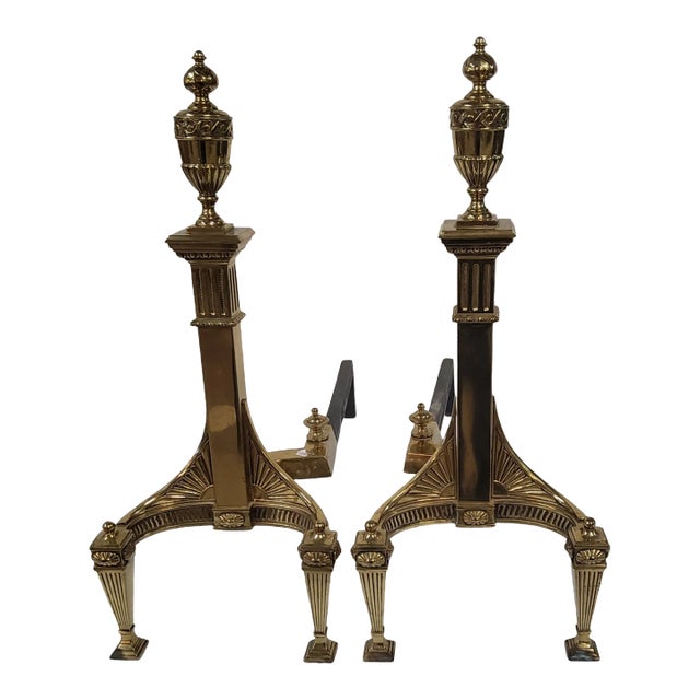 Pair of Mid 20th Century Federal Style Brass Andirons For Sale