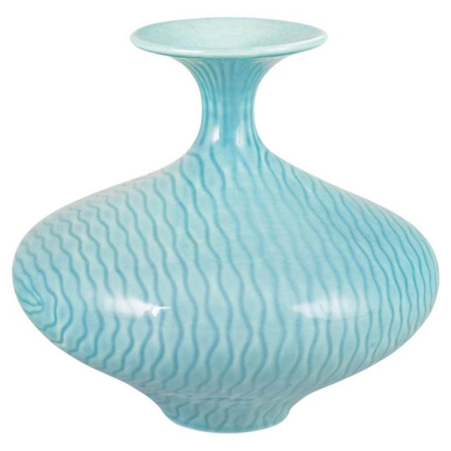 Ceramic Vase with Turquoise Blue Glaze by Gunnar Nylund for Rörstrand For Sale - Image 5 of 5