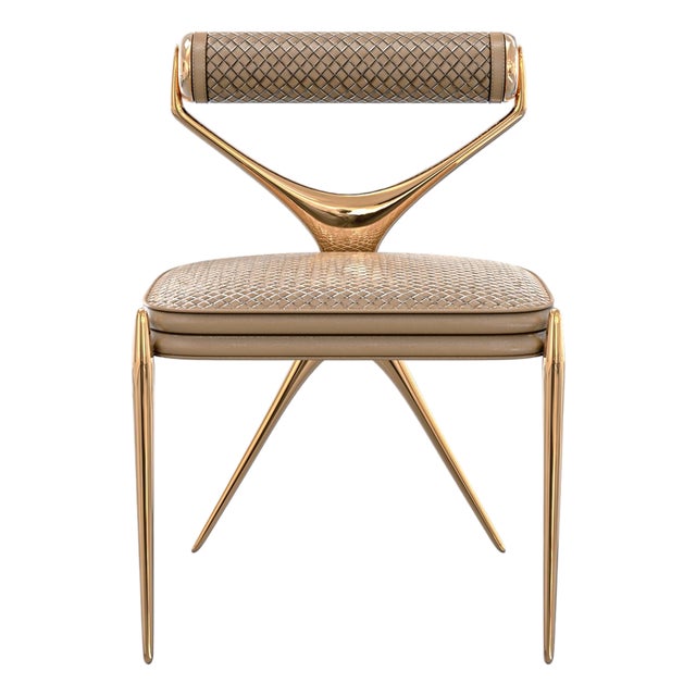 "Incandescenza" Chair, With Bronze & Woven Leather, Tailor Made For Sale