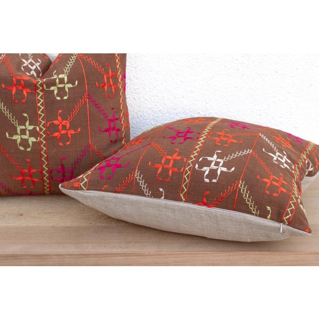 Tribal Luminous Khaddar, Set of 2 Antique Phulkari Pillow Covers For Sale - Image 3 of 6