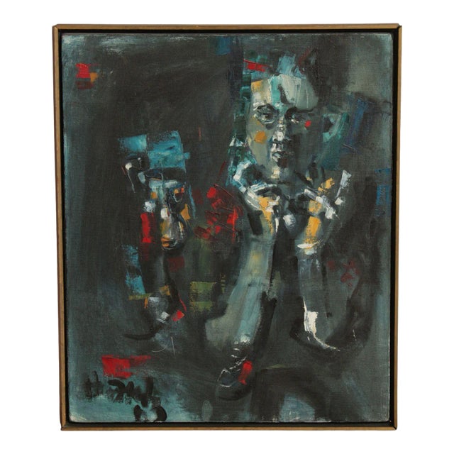 Vintage Abstract Expressionist Portrait Original Painting For Sale