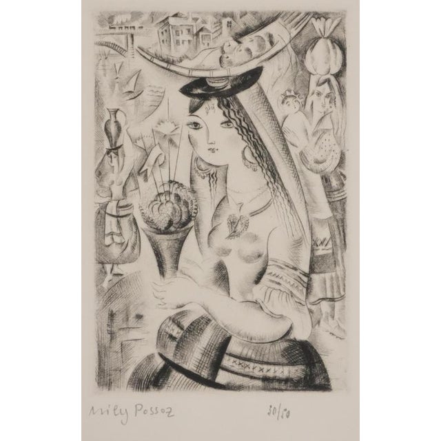 Mily possoz (1888-1968) young girl with a bouquet of basil, 1930 original etching signed in pencil limited edition of 50...