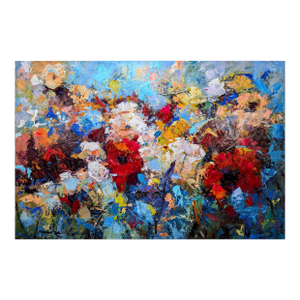 Acrylic on Canvas Red White Yellow Blue Abstract Flowers