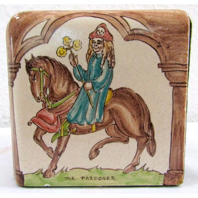 White Pair of Packard and Ord Tiled Bookends Canterbury Tales Hand Painted Circa 1940's For Sale - Image 8 of 12