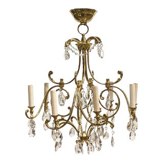 Waldorf French 8 Arm Brass & Crystal Chandelier For Sale