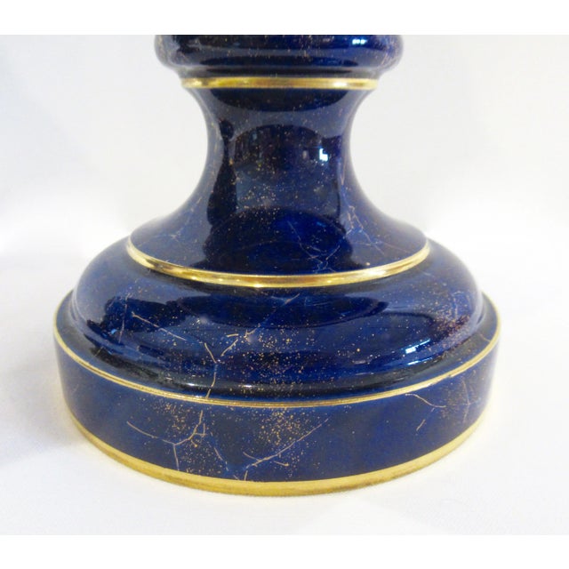 Late 19th. Century French Sevres Porcelain Gilded Lapis Lazuli Ground Palace Ground Urns - Pair For Sale - Image 13 of 18