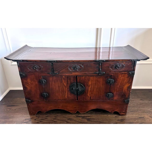 19th Century Antique Korean Scholar Book Storage Chest with Buddhism Symbols For Sale - Image 5 of 12