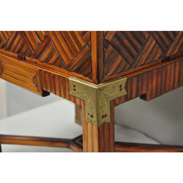 Late 20th Century Furniture Classics LTD Chinese Teak & Bamboo Campaign Chest Side Table on Stand For Sale - Image 9 of 18