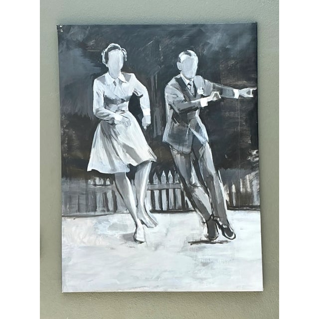 Vintage Black and White Dance Portrait on Canvas For Sale - Image 4 of 12