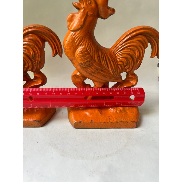Antique Metal Cast Iron Roosters Chickens Bookends- a Pair For Sale - Image 10 of 13