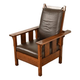 Lifetime Furniture Antique Mission Oak Arts & Crafts Reclining Morris Lounge Chair, Circa 1910 For Sale