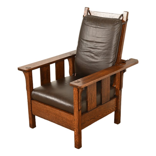Lifetime Furniture Antique Mission Oak Arts & Crafts Reclining Morris Lounge Chair, Circa 1910 For Sale