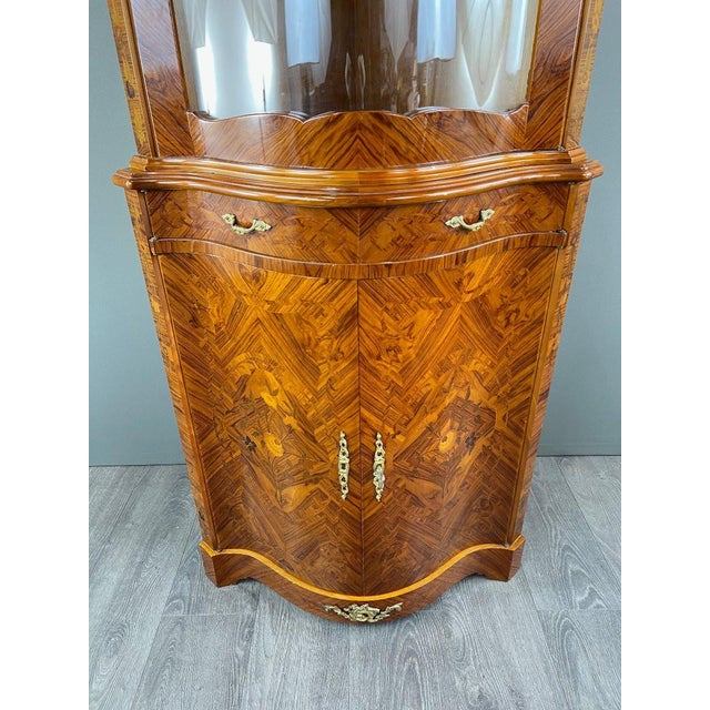 20th Century Corner Marquetry Display Cabinet, 1890s For Sale - Image 6 of 12
