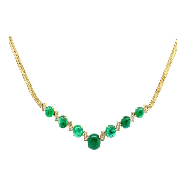 Cabochon Emerald Diamond 18k Yellow Gold Choker Necklace For Sale