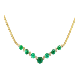 Cabochon Emerald Diamond 18k Yellow Gold Choker Necklace