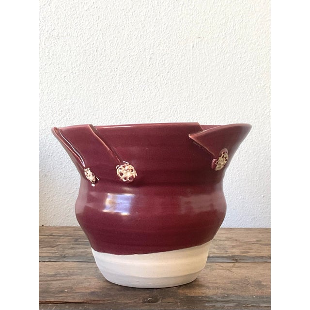 Burgundy Vintage Original Studio Pottery Pleated Vase For Sale - Image 8 of 12