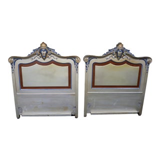 Pair Italian Style Paint Decorated Twin Size Headboards For Sale