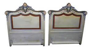 Pair Italian Style Paint Decorated Twin Size Headboards