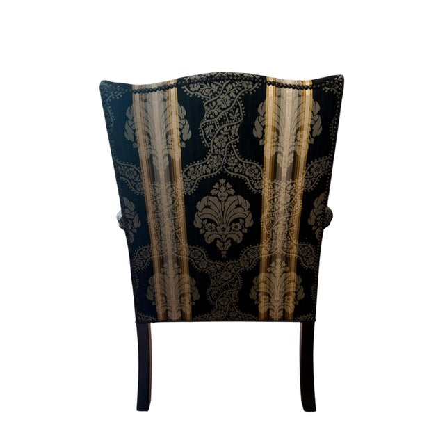 Traditional Mid 20th Century Pair of Baker Furniture Chippendale Style Mahogany With Scalamandre Fabric Upholstered Library Chairs For Sale - Image 3 of 11